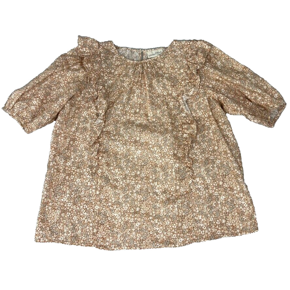 Universal Thread Blouse Womens M Orange-Brown Ruffle Floral Puff Cottage Peasant